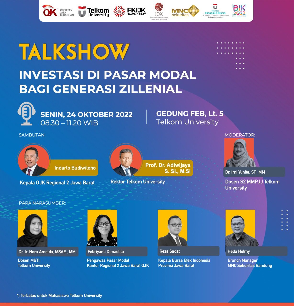 TALKSHOW INVESTASI DI PASAR MODAL BAGI GENERASI ZILLENIAL